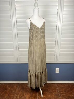 H&M Beige Printed Spaghetti-Strap Maxi Dress Size 4 Boho Earthy Chic